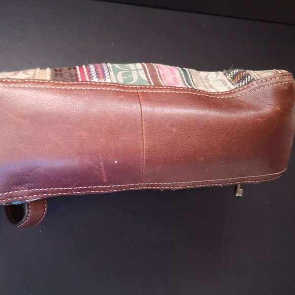 VTG Fossil Ladies Multi Colored Patchwork Leather & Fabric Shoulder Baguette Bag - Picture 12 of 13